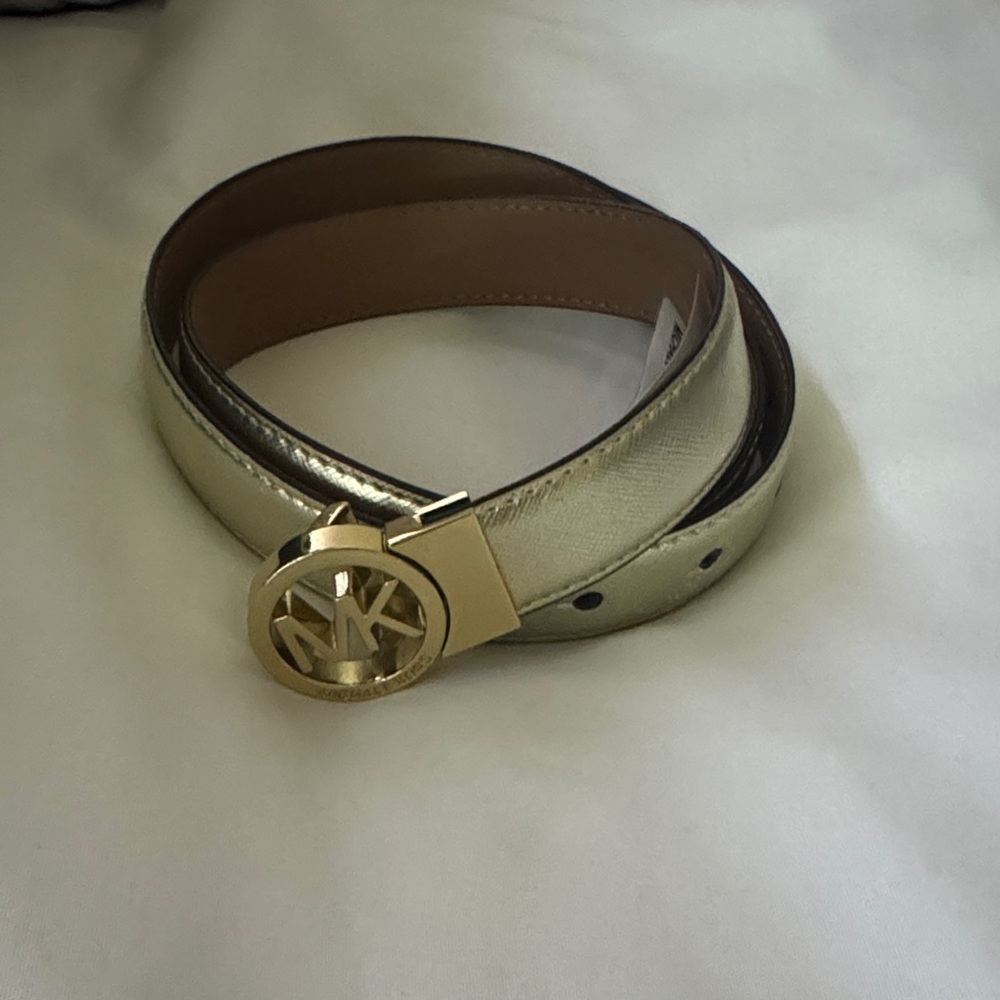 Michael Kors Reversible Belt with Gold MK Buckle